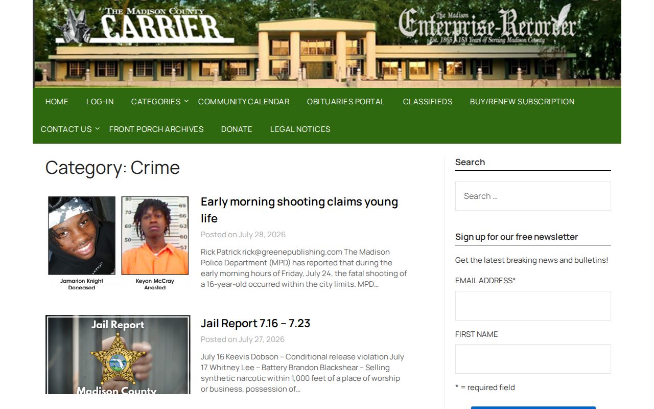 Greene Publishing Madison County crime news and jail report page