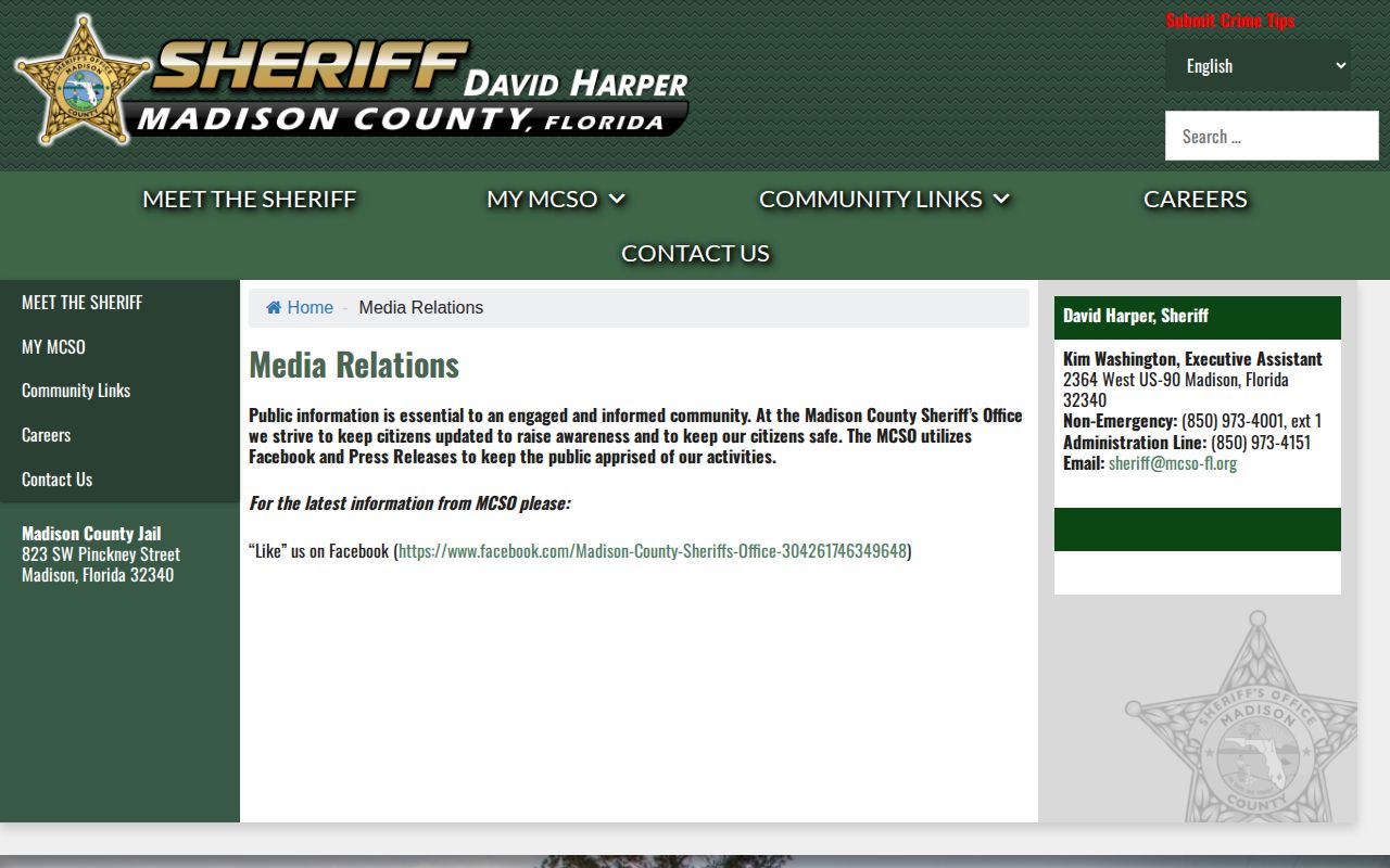 Madison County Sheriff's Office media page for selective wanted updates